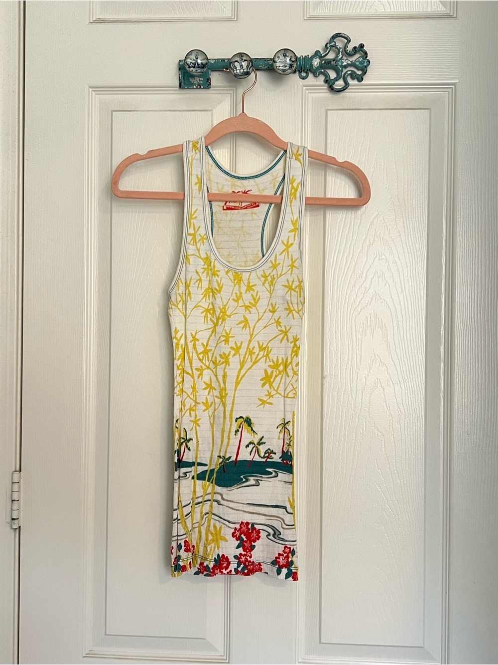Free People Tropical Ribbed Tank in Yellow, Teal & Red